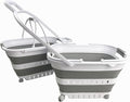 SAMMART 35L (9.24 Gallons) Collapsible Plastic Laundry Basket with Handle and Wheels - Foldable Pop Up Storage Container/Organizer with handle and wheels - Space Saving (2, White/Grey)