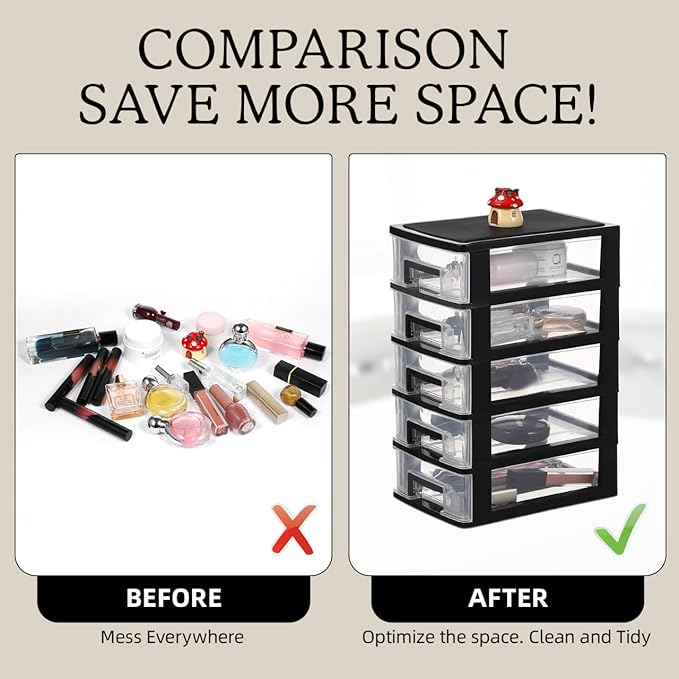 Stobok Multifunctional 5-Layer Drawer Organizer Storage Cabinet Portable Plastic Storage Box for Office Study Bedroom 12.40 X 8.66 X 5.98 Inches