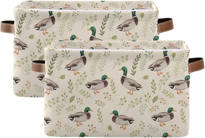 ALAZA Mallard Duck Blossom Foldable Storage Box Storage Basket Organizer Bins with Handles for Shelf Closet Living Room Bedroom Home Office 1 Pack