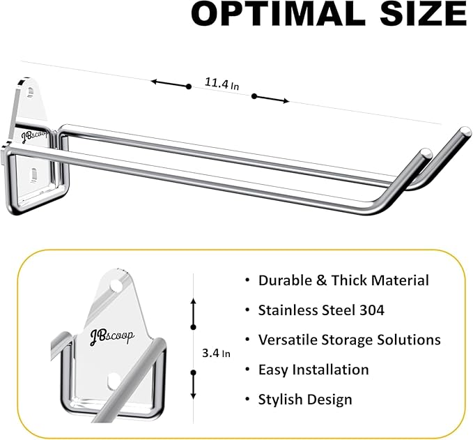 JBscoop 4 Stainless Steel 304 Garage Hooks, Heavy Duty Organizer & Wall Mount Hanger Rack for Tools, Equipment, and More, Rust-Resistant & Durable