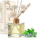 Peppermint & Eucalyptus Reed Diffuser Set-6.7 oz Glass Bottle with 4 Rattan Sticks,3 Dried Flowers,Adjustable,Long-Lasting Scent for Home,Bedroom,Living Room,Office,Bathroom,Aromatherapy Gift Set