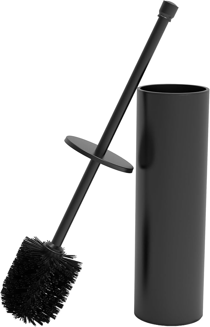 WZKALY Toilet Brush and Holder Set, Toilet Bowl Brush for Bathroom with Long Handle, Stainless Steel Toilet Cleaner Brush with Durable Scrubbing Bristles,Splash-Proof (Matte Black)
