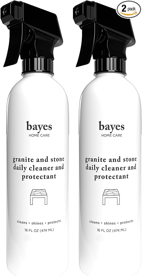 Bayes Granite and Stone Daily Cleaner and Protectant - Cleans, Shines, and Protects - For Granite, Quartz, Marble, Tile, and Stone Surfaces - 16 oz, 2 Pack