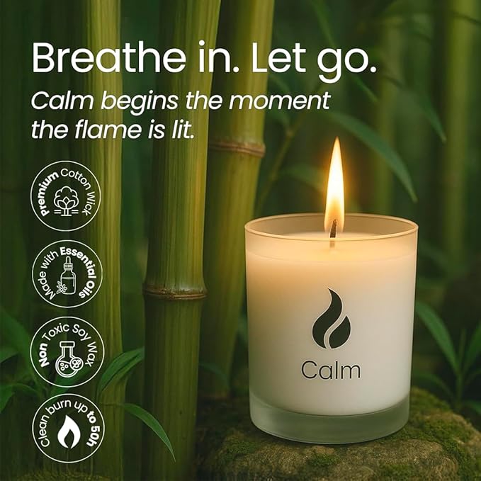 Natur IX Calming Soy Scented Candles for Women | Non Toxic Soy Candles for Home, Birthday, Christmas Gifts & Aromatherapy | Organic Essential Oil, 50 H Burning | Lavender, Basil & Jasmine, 8.5 oz