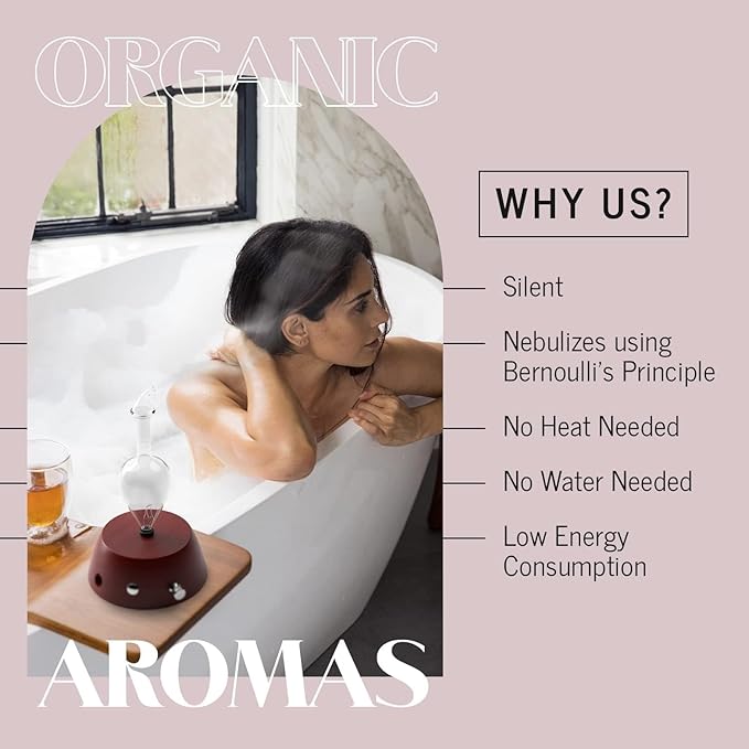Elegance Aromatherapy Diffuser for Essential Oil, Waterless Glass Nebulizer w/Auto-Off Switch, BPA Free - Lightwood
