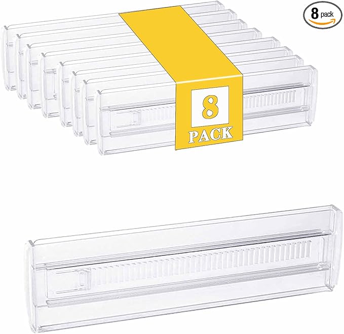 8 Pack Drawer Dividers for Clothes, 3.15" High 11.34"-19.69" Adjustable Expandable Dresser Drawer Organizer, Clear Plastic Separators for Dresser, Baby Clothing, Underwear, Cosmetic