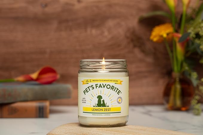 Pet's Favorite Pet Odor Candle, Clean Burning, Long Lasting Scented Candles with a Cotton Wick. (Lemon, Pack of 1)
