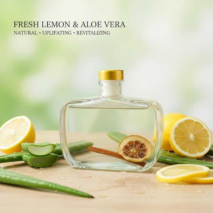 Reed Diffuser, Lavender Scented No Flame Air Freshener for Home, 100ml Long-Lasting Essential Oil Diffuser with Natural Reed Sticks Lemon, Safe for Bedroom, Office, Bathroom