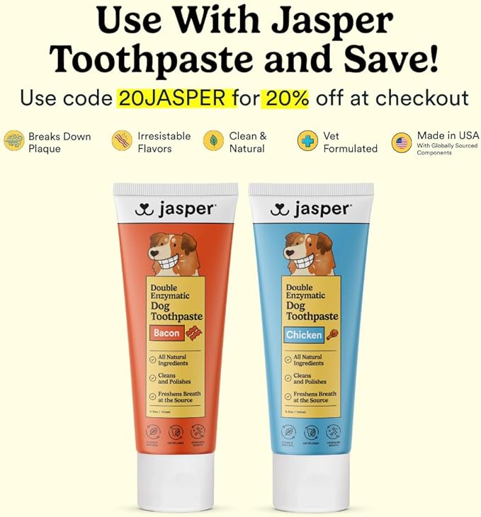 Jasper Dog Toothbrush, 360 Degree Dog Tooth Brushing Kit, Cat Toothbrush, Canine Dental Care & Teeth Cleaning Kit, Pet Finger Tooth Brush, Use with Pet Toothpaste, 4-Pack Blue