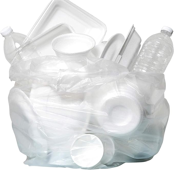Aluf Plastics High Density Trash Bags, 60 Gallon, 200 Count, 14 Micron (eq), 38" x 60", Clear, for Bathroom, Office, Industrial, Commercial, Janitorial, Municipal, Recycling
