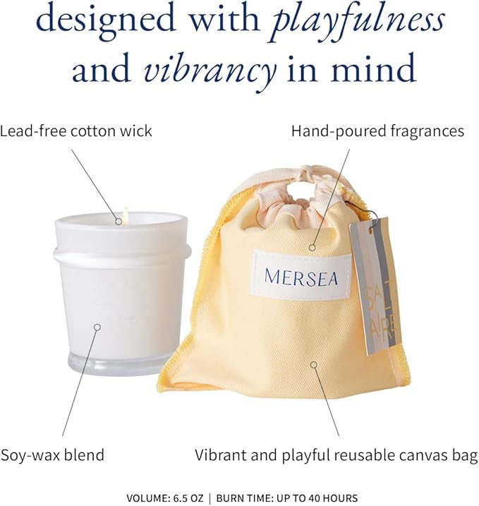 MERSEA Luxury Scented Candle with Sandbag - 6.5 Oz (40+ Hour Burn) (Saltaire)