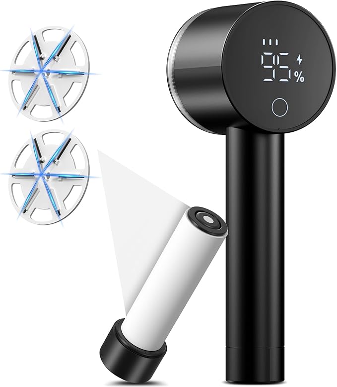 Lentorgi Fabric Shaver Electric Fuzz Remover, 2 in 1 Rechargeable Sweater Shaver with Lint Roller, Magnetic Cap, Digital Display, 2 Extra Blades, Defuzzer for Clothing Furniture Couch - Black