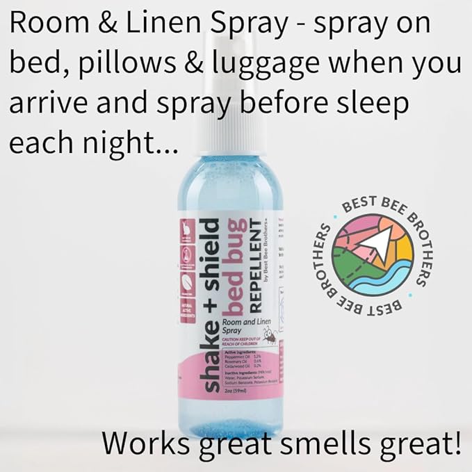 Best Bee Brothers Shake + Shield Room & Linen Bed Bug Spray – Non-Greasy Bug Spray Made with Plant-Based Ingredients, 8 Oz. + 2 Oz.