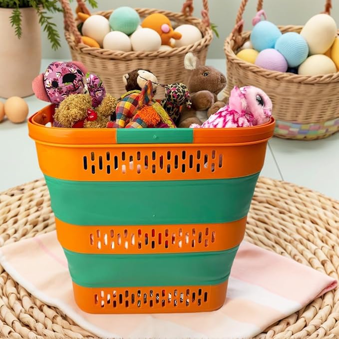 SAMMART 38L(10 Gal) Collapsible Laundry Basket - Foldable Pop-Up Storage Container/Organizer-Portable Space Saving Hamper, Measure 17.5x13.3x15.7"/3.8" Expanded/Collapsed (1, Autumn Leaf/Forest Green)