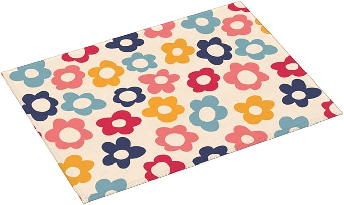 Colorful Daisy Flowers Dish Drying Mat,Boho Groovy Drying Rack Pad Countertop Dishes Ultra Absorbent Reversible Microfiber Kitchen Counter Mat for Coffee Countertop Decor 18x24 Inch