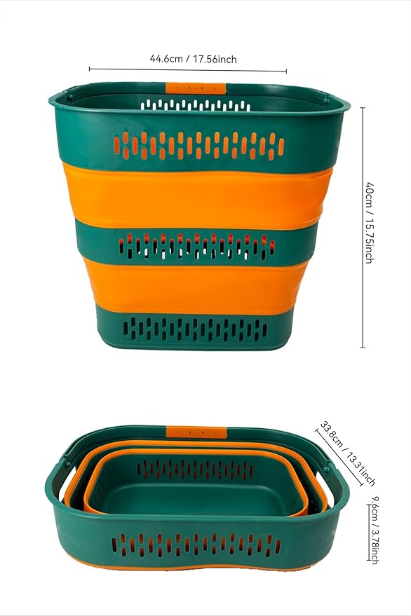 SAMMART 38L(10 Gal) Collapsible Laundry Basket - Foldable Pop-Up Storage Container/Organizer-Portable Space Saving Hamper, Measure 17.5x13.3x15.7"/3.8" Expanded/Collapsed (2, Forest Green/Autumn leaf)