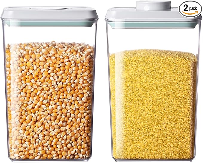 EQI Food Storage Containers with Lids,2.9Qt 2Pcs Airtight Pop Food Storage Containers, BPA-Free Stackable Kitchen Pantry Organizers and Storage, One Button Opening Flour and Sugar Container Sets