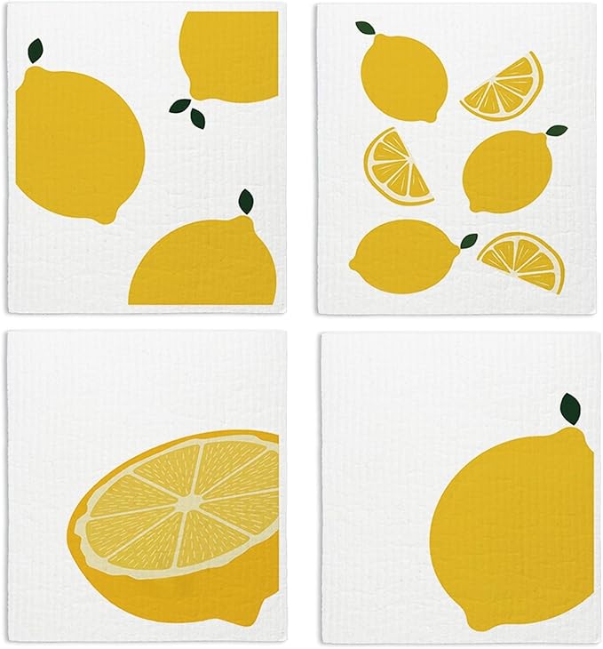 LARTSFRO Swedish Dishcloths for Kitchen, Papaya Reusable Paper Towels Washable, Lemon Summer Swedish DishCloths for Friut, 4 Pack Dish Towels for Kitchen, No Odor Cleaning Cloths