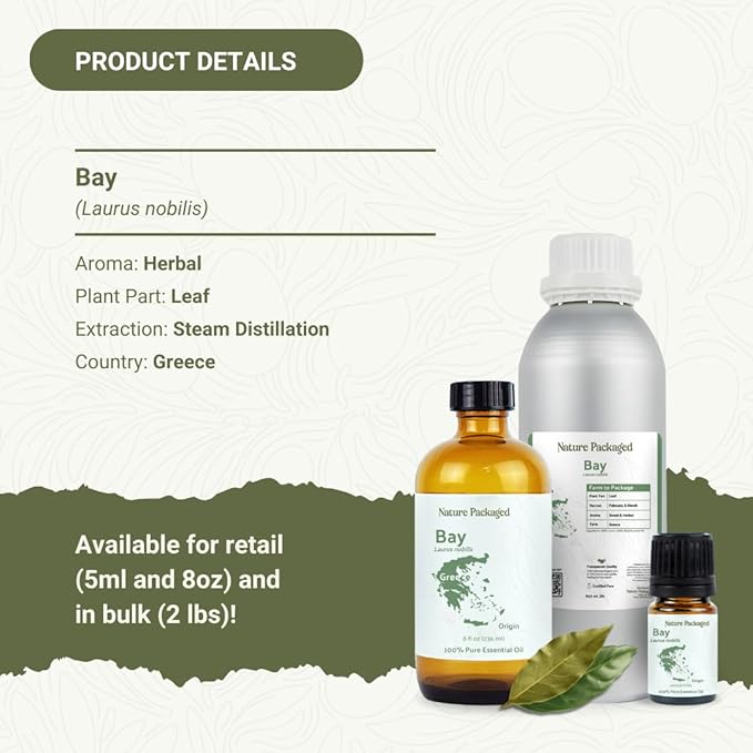 Bay Essential Oil - Direct from Greece - Steam Distilled - Laurel for Aromatherapy, Massage, Diffuser, DIY Candle and Soap Making - 5ml