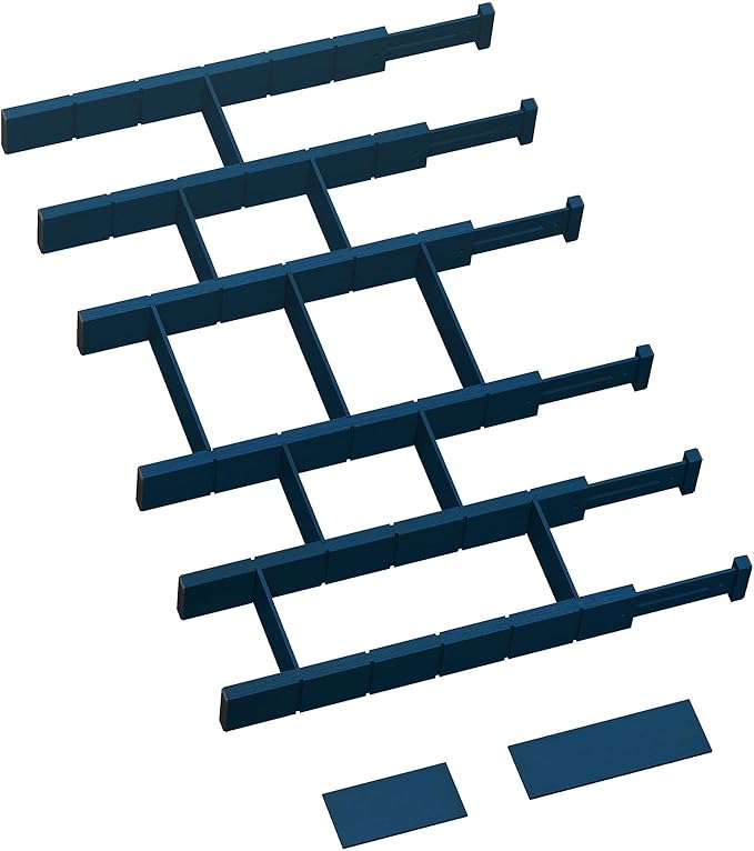 GZOOGHOME 6 Pack Bamboo Drawer Dividers with 12 Inserts, Expandable Adjustable Clothes Drawer Organizers and Storage from 17" to 22" for Kitchen, Bedroom, Dresser, Cosmetics (Navy Blue)