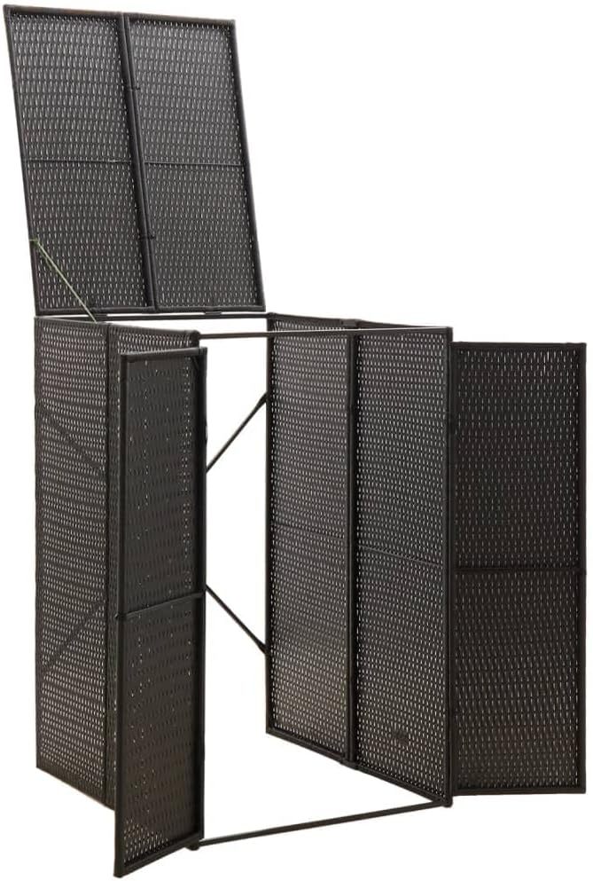 Single Wheelie Bin Shed Garbage Can Storage Shed, PE Trash Container Management Unit, Outdoor Patio Recycling Dustbin Trash Shed, Black 27.6"x31.5"x46.1" Poly Rattan