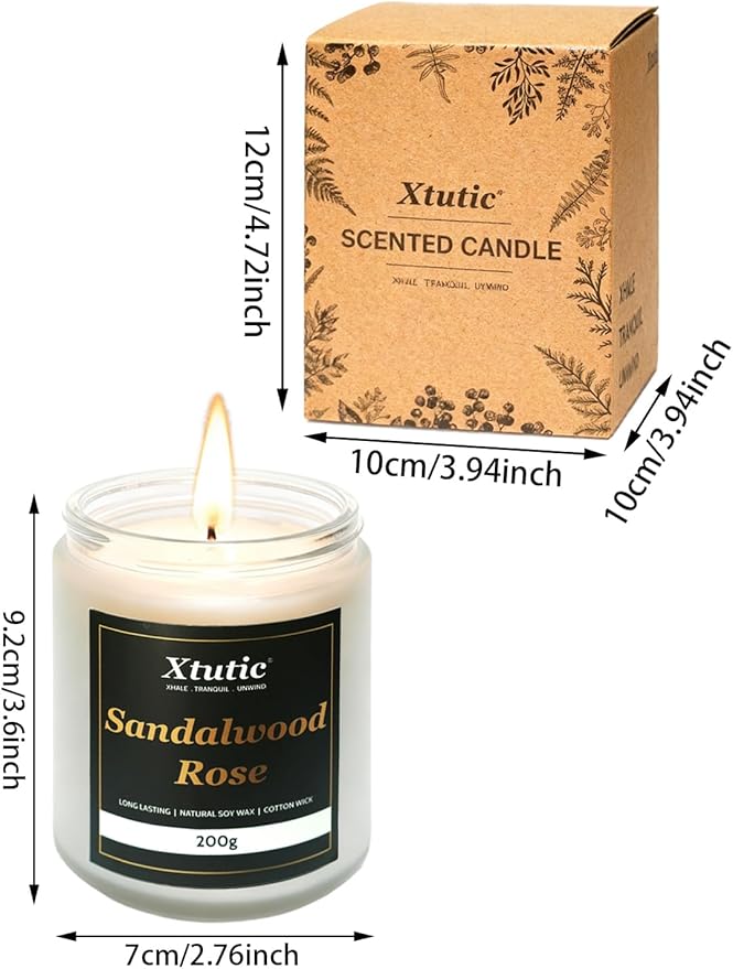 Scented Soy Candles, 7oz in White Frosted Jar - 50-Hour Burn Time, Aromatherapy Candle for Home Decor, Cozy Gifts for Any Occasion,Ideal Gifts for Women(Sandalwood Rose)