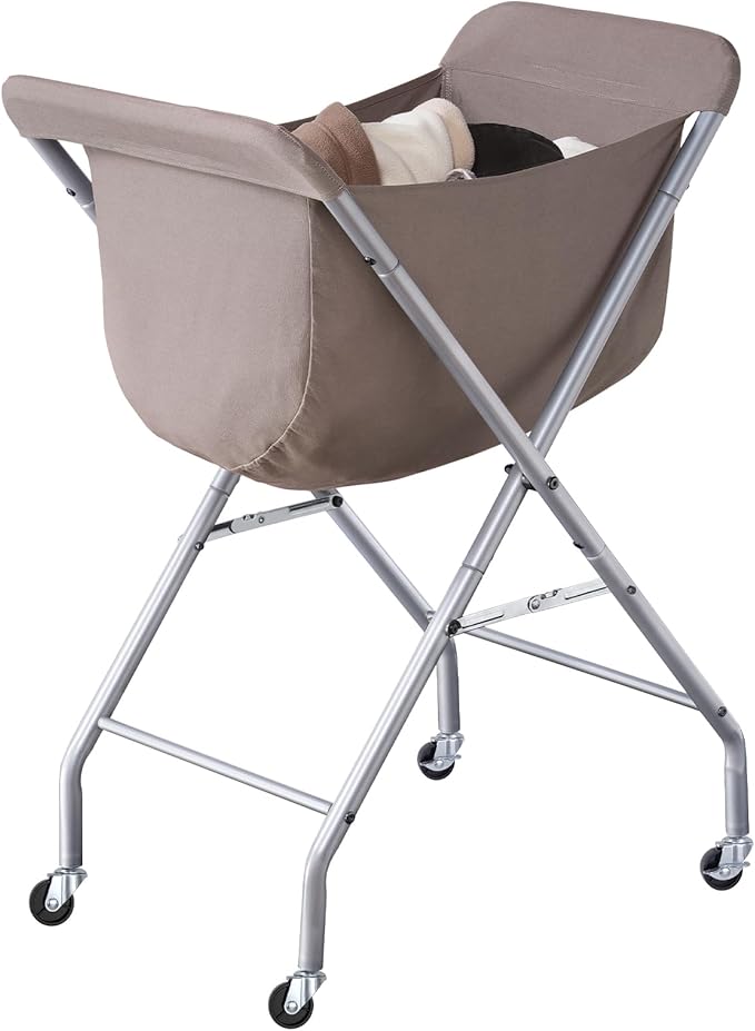 ELYKEN Laundry Cart with Wheels, 32”H Easy Rolling Laundry Hamper with Removable Liner Bag, Sturdy Metal Frame Clothes Basket with 4 Casters and 2 Brakes