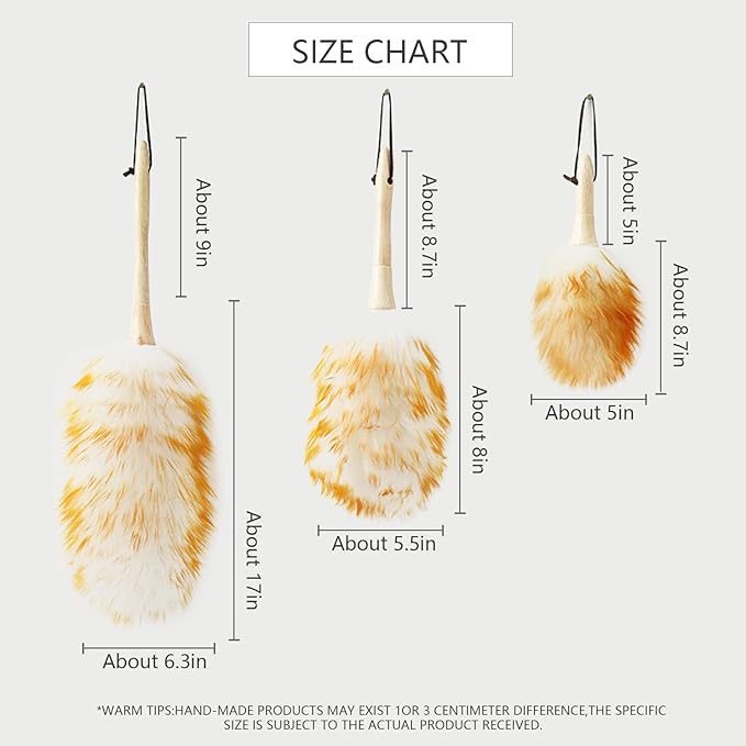iHUFeather Lambs Wool Duster for Cleaning Window Blinds Computer Furniture TV Computer Screens Bookshelves Solid Wooden Handle Natural Feather Duster,16'', Yellow&White