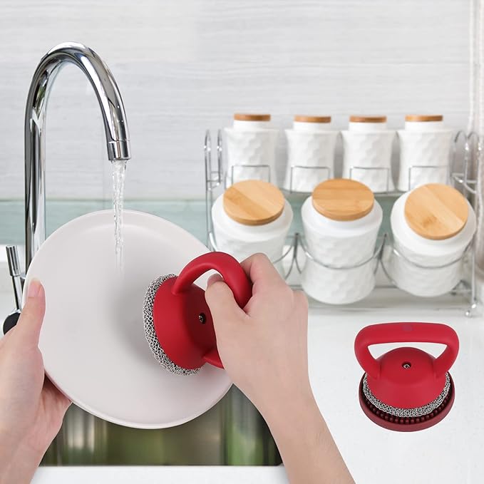 Cast Iron Cleaner Scrubber+Tray with Handle, Welded Chainmail Scrubber for Pan Pot Grill Oven Wok Cleaning- Small Ring Chain Scrub Metal Scraper Brush Iron Skillet Steel Wool Scrubber Steel Sponge