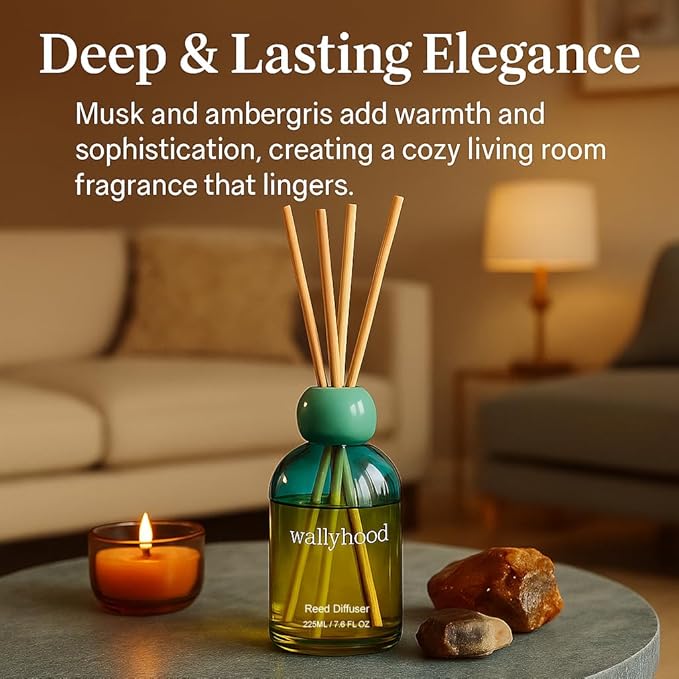 Reed Diffuser Set 7.6 fl oz (225ml) – Extended Flameless Home Fragrance for Bathroom, Bedroom & Living Room – Yellow Green Gradient Glass Decorative Reed Diffuser, Pet Friendly, Gift Ready
