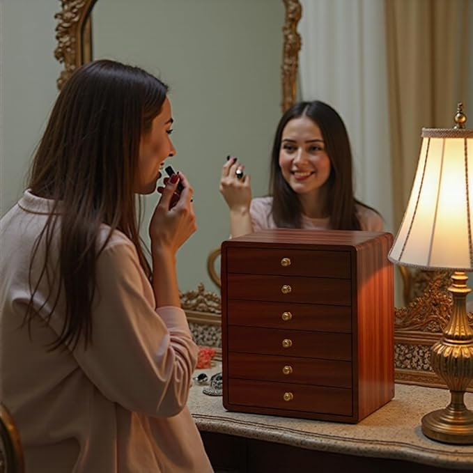 Jewelry Box for Women Girls, Wooden Jewelry Box Organizer Functional With Drawers, 6 Layers Jewelry Storage Organizer for Earring, Ring, Necklace, Bracelets