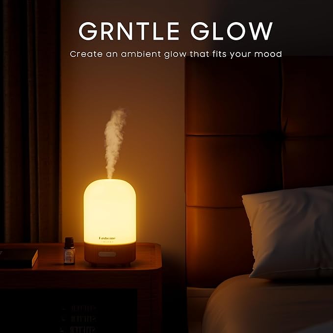 Essential Oil Diffuser Hand Blown Glass, 100ml Small Aromatherapy Diffuser, Auto Shut-Off Function, Ultrasonic Diffusers for Essential Oils, Cool Mist Humidifier with Warm White Lights（White）