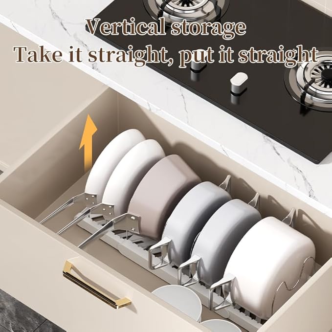 Lhieiayh Pot Rack -Expandable Pan Organizer for Cabinet,Pot Lid Holder with 10 Adjustable Compartment for Kitchen Cabinet Cookware Baking Frying Rack,Black