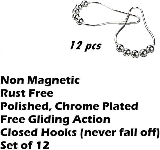 Uigos Shower Curtain Rings for Bathroom - Stainless Steel, Set of 12, Chrome