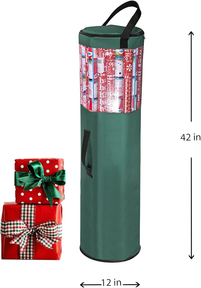 Primode Wrapping Paper Storage Bag | Wrapping Paper Organizer Under Bed for Storing Multiple Rolls of Gift Wrap, 42” Length Container Constructed of Durable 600D Oxford Material (Green)