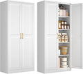 White Kitchen Pantry Cabinet, 71 Inch Tall Metal Storage Cabinet with Doors and Shelves, Pantry Cabinets for Kitchen Storage, Freestanding Cupboard for Living, Dining Room, Assemble Required