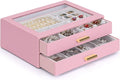 AKOZLIN Jewelry Box with Clear Lid Functional Leather Jewelry Storage Organizer Case 2 Drawers for Women Girls Necklace Ring Bracelet Earring