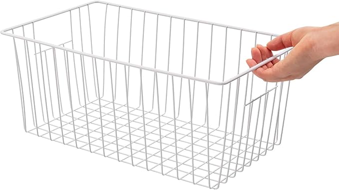 Nprohuge Upright Freezer Organizer Bins， Freezer Baskets for 16, 17, 21 cu.ft Standup Freezer, Wire Storage Baskets with Built-in Handles, 4Pcs , White