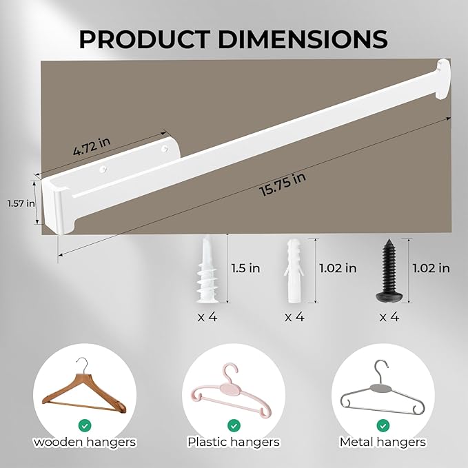 2 Pack Hanger Holder, Hanger Storage Rack for Wall, Closet Laundry Room,Clothes Hanger Storage for Adult or Child Clothes Hangers, White 15-Inch