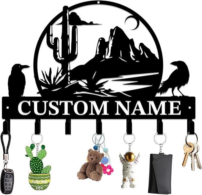 Personalized Custom Name Cactus Wall Keys Hooks,Metal Cactus Art Clothes Hooks,Metal Cactus Lover Wall Home Storage Decorative,For Front Door, Hallway, Kitchen, Bedroom,Keys,Hats (Style G)