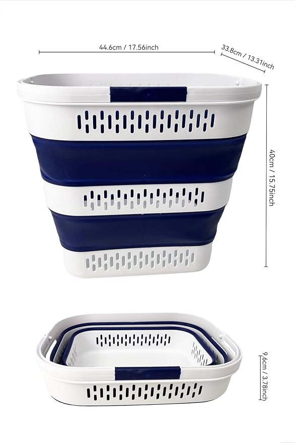 SAMMART 38L (10 Gallon) Collapsible Plastic Laundry Basket - Foldable Pop-Up Storage Container/Organizer – Portable Space Saving Laundry Hamper (1, White/Starry Blue)