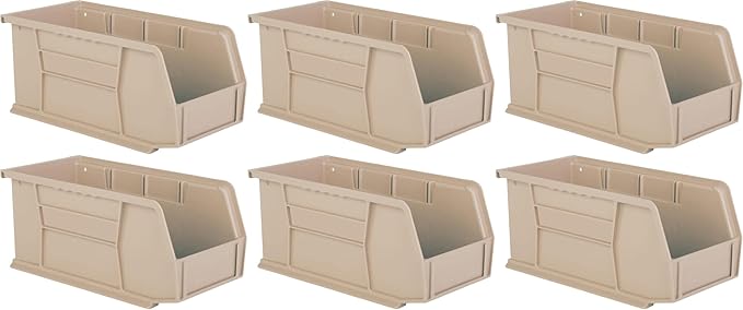 Hudson Exchange 11" x 5-1/2" x 5" (6 Pack) Plastic Stackable Storage Bin and Hanging Container, Stone
