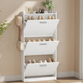 Shoe Cabinet Organizer with 3 Flip Drawers，Freestanding Shoe Rack Cabinet，Narrow Shoe Cabinet Storage for entryway，Foyer, Hallway, White, 23.6" W × 6.3" D × 47.2" H