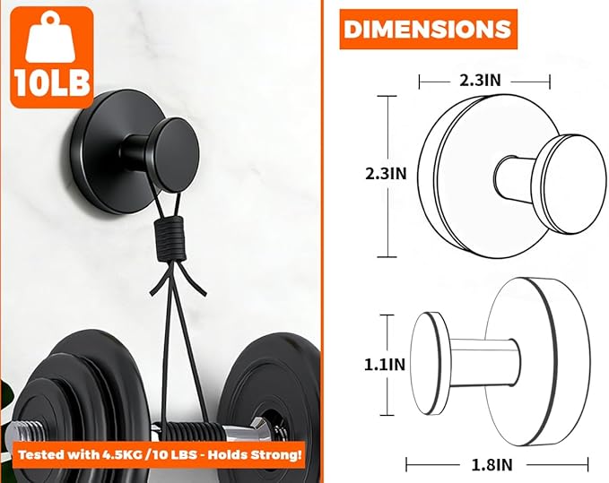 2026 Heavy Duty Black Suction Cup Hooks for Shower - 4 Pack, No Drill & No Damage Waterproof Hooks for Glass Door/Tile, Strong Hold for Towels, Robes