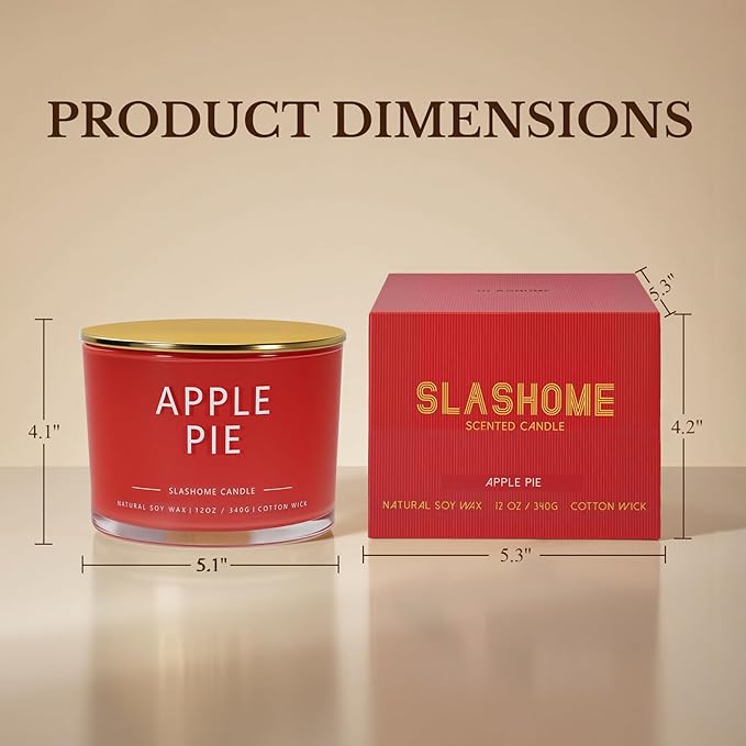 Apple Pie Scented Candle, Luxury Large 3 Wick Soy Candle 12 Oz, 60+ Hour Long Lasting Clean Burn, Elegant Aromatherapy Home Decor, Housewarming & Birthday Gift for Men & Women