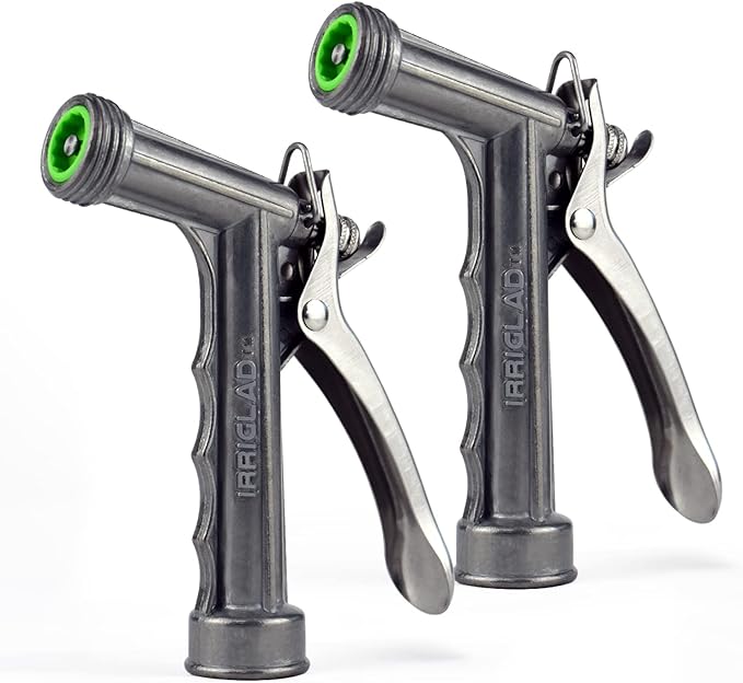 IRRIGLAD Hose Nozzle 2 Pack, Full Size Pistol Grip Water Nozzle Sprayer with Threaded Front, High Pressure Nozzle, Adjustable Spray Water Flow for Watering, Showering Pet, Washing Car, Silver
