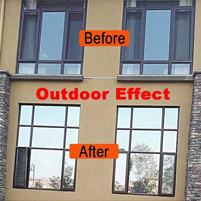 Window Privacy Film One Way Daytime Mirror Tint Treatments UV Heat Control Vinyl Stickers Sun Block Glass Paper Door Covering Reflective (Black Silver, 17.5 Inch x 15.7 Feet)