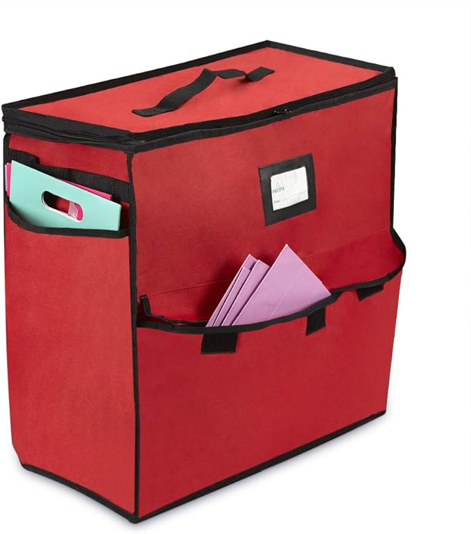 ProPik Christmas Storage Organizer, Gift Bags, Bows, Ribbons and Wrapping Accessories Container (Red)
