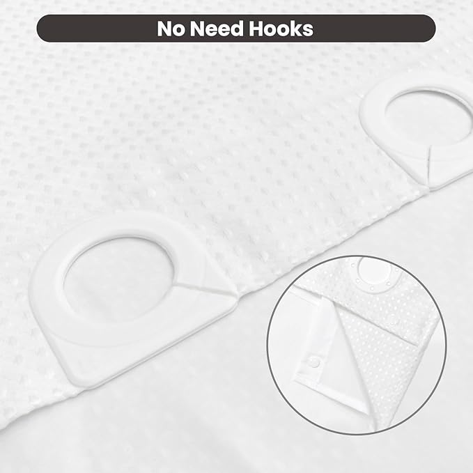 Inhousolu No Hook Waffle Weave Shower Curtain with Removable Snap in Fabric Liner Set for Bathroom, 230 GSM Heavy Duty Weighted Hem, Water Repellent Washable Bath Curtains, 72 x 72 Inch, White