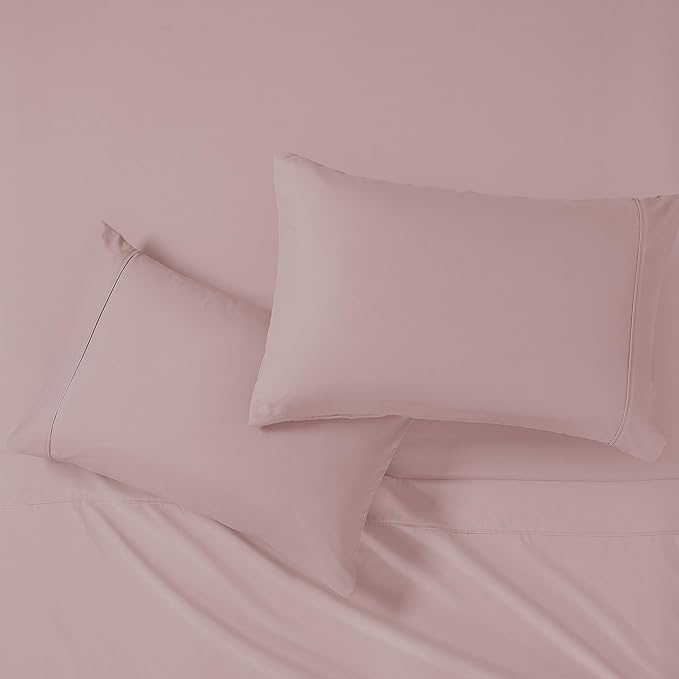Modern Threads Soft Microfiber Solid Sheets - Luxurious Microfiber Bed Sheets - Includes Flat Sheet, Fitted Sheet with Deep Pockets, & Pillowcases Cameo Rose Twin
